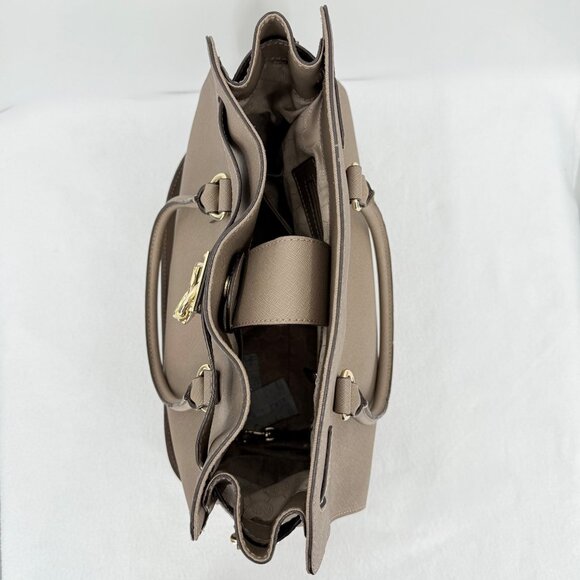 Michael Kors Taupe Saffiano Leather Satchel Hand/Shoulder Bag Large w/Gold Lock - Picture 15 of 15